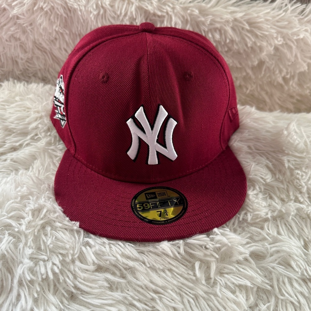 New York Yankees NY MLB 59FIFTY New Era 1999 World Series Wine Fitted Hat 7 3/4
